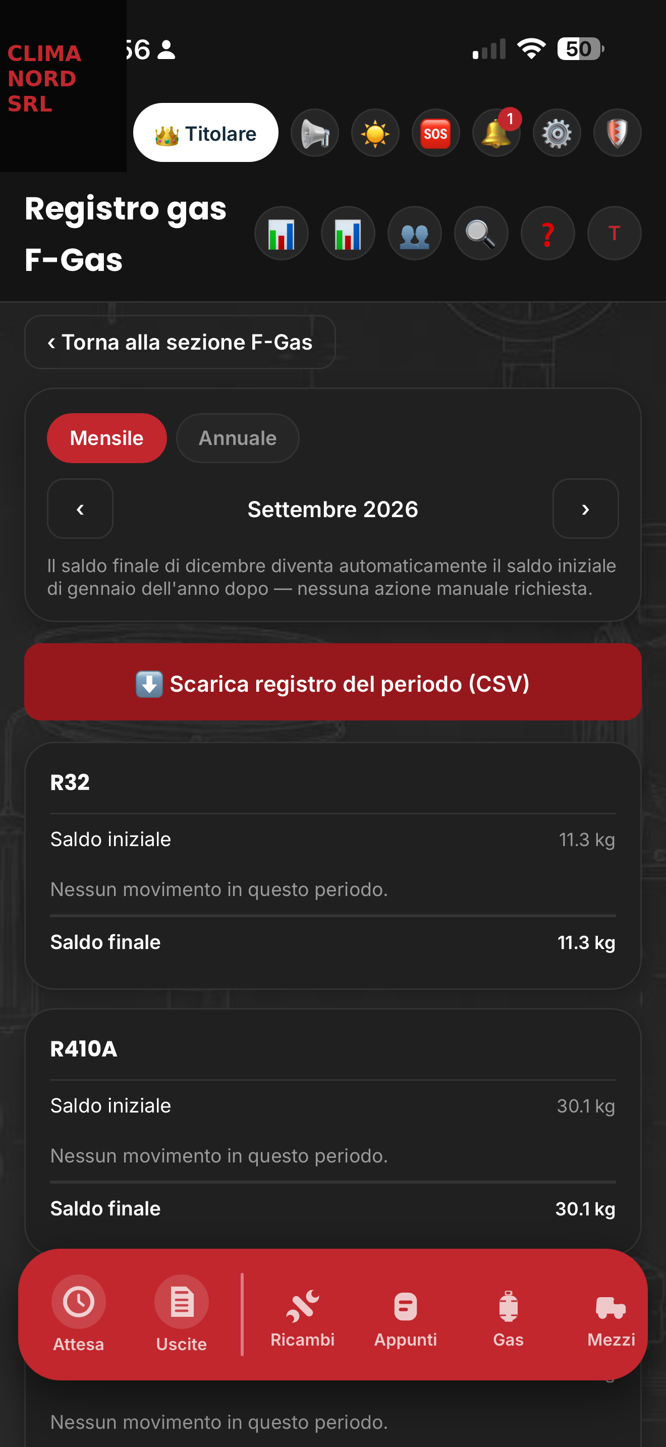 Registro F-Gas mensile in Team Tec